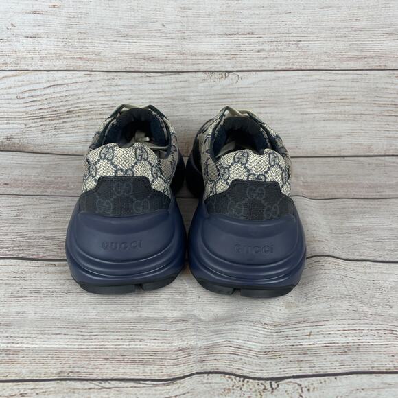 Gucci Rhyton GG Monogram Navy Blue Beige Mens Sz 6G US 6.5 Sneakers - Picture 15 of 16